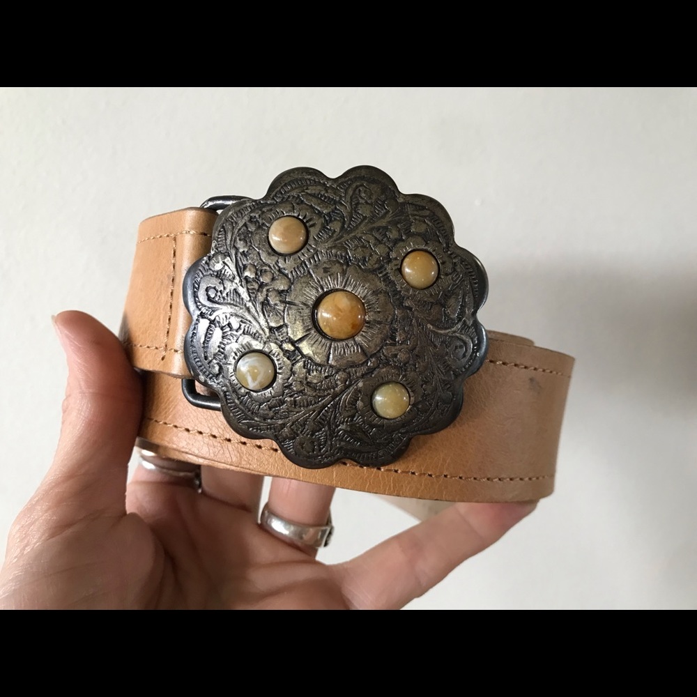 Italian 100% Leather Belt with Silver Stone Buckle by Junction West